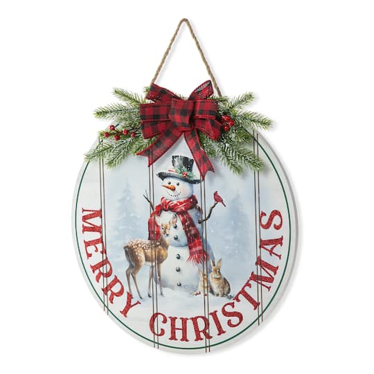 Glitzhome 15" Rustic Round Wooden Merry Christmas Hanging Sign